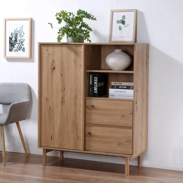 CaliCosy Hoge dressoir met 1 schuifdeur en 2 lades in eiken decor lenny 3071291 large
