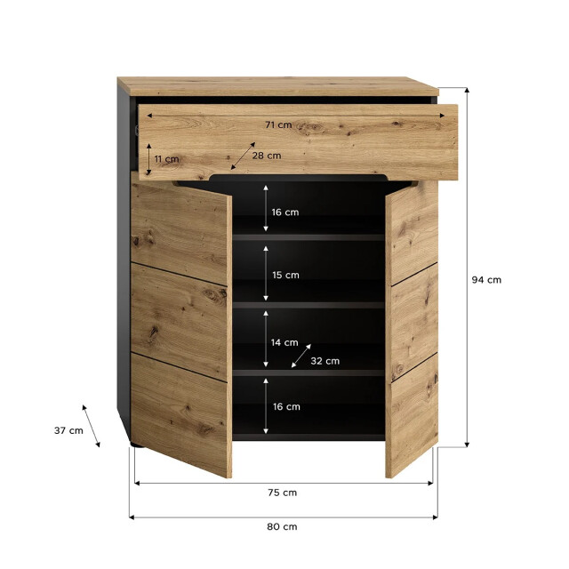 CaliCosy Schoenenkast met 2 deuren en 1 lade l80 cm canu 2951194 large