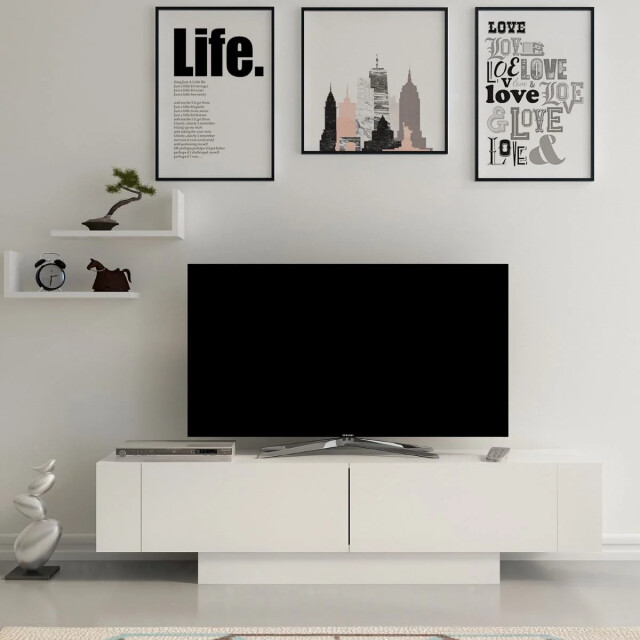CaliCosy Tv-meubel 2 deuren en 2 witte wandplanken l150 cm matera 2930480 large
