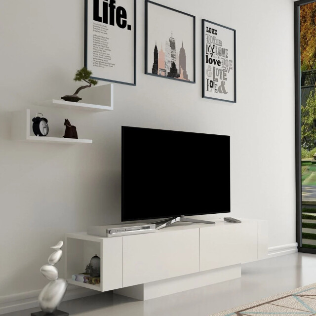 CaliCosy Tv-meubel 2 deuren en 2 witte wandplanken l150 cm matera 2930480 large