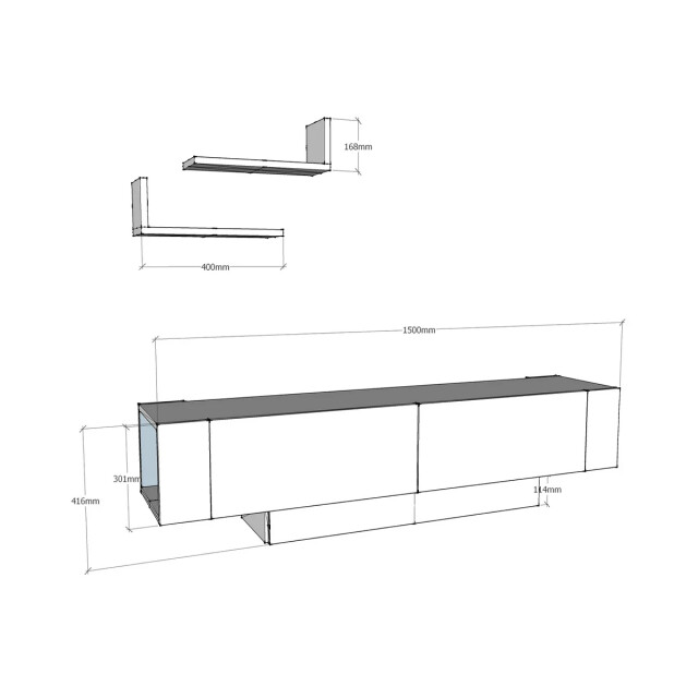 CaliCosy Tv-meubel 2 deuren en 2 witte wandplanken l150 cm matera 2930480 large