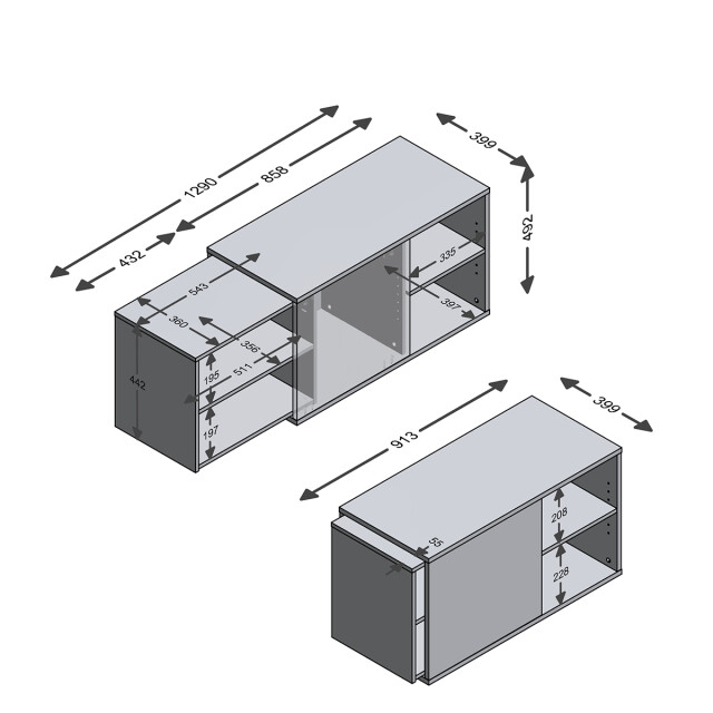 CaliCosy Modulaire tv-meubel 4 planken slide l133,5 x h49,2 cm 2930040 large