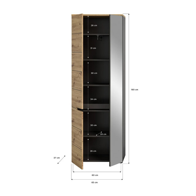 CaliCosy 2-deurs kast met 1 spiegel l65 cm canu 2951195 large