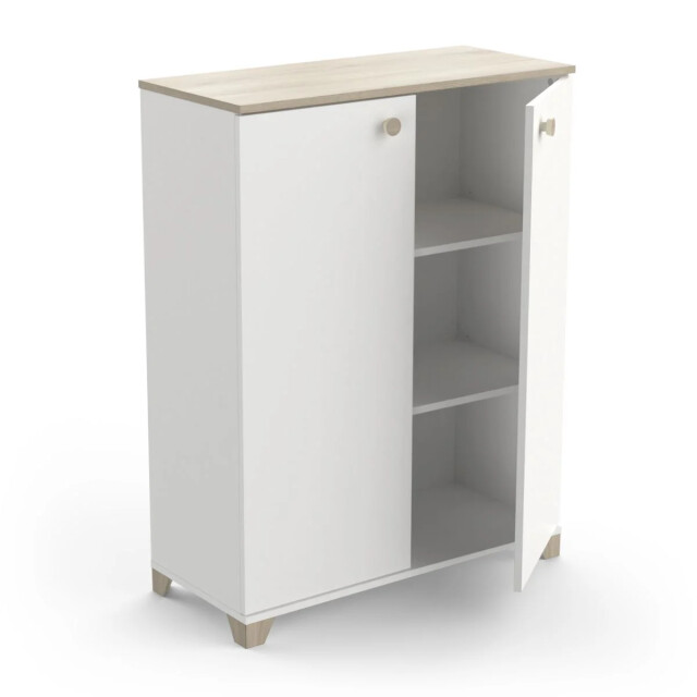 CaliCosy Kleine buffetkast met 2 openslaande deuren, eiken kronberg en wit decor l79,7 2930101 large