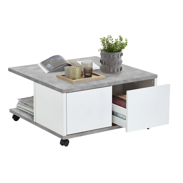 CaliCosy Salontafel op wielen 2 laden 2 vakken l70 cm twin 2936986 large