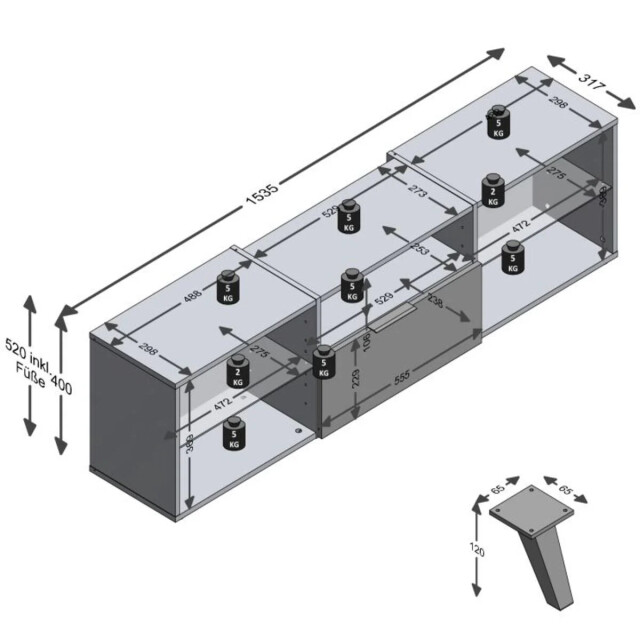 CaliCosy Modulaire tv-meubel 1 lade 5 nissen donker 2929861 large