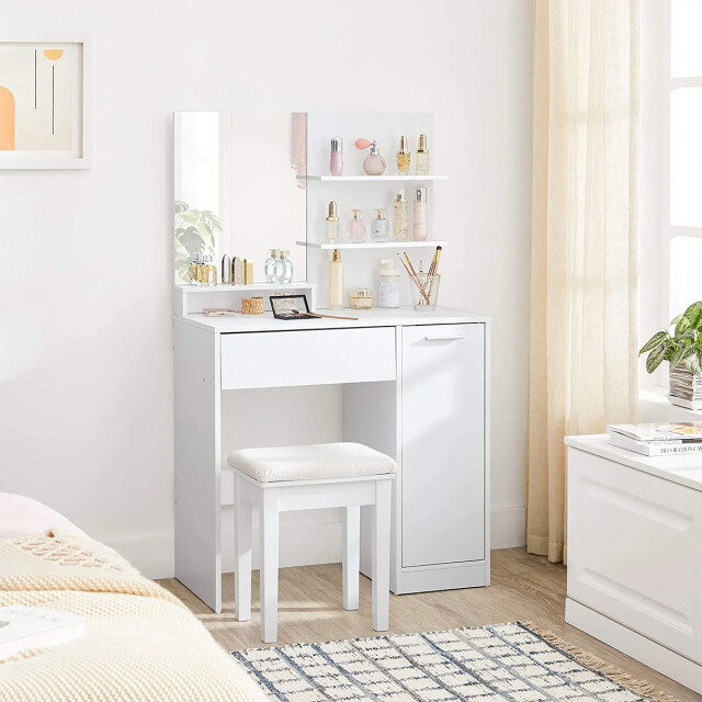 CaliCosy Kaptafel met spiegel, 1 lade, 2 planken en opbergkast l80 x h132 cm 2930002 large