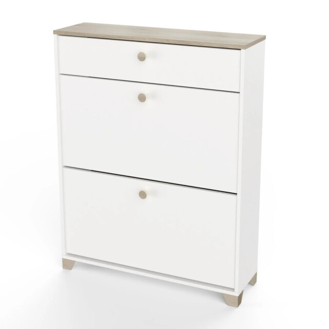 CaliCosy Schoenenkast met 2 neerklapbare deuren en 1 lade, eiken kronberg en wit decor - 2930102 large