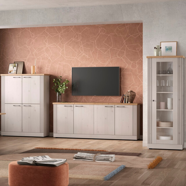 CaliCosy Dressoir met 4 deuren, decor eiken cadiz en meringuewit l211 cm country 3042535 large