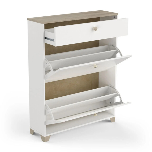 CaliCosy Schoenenkast met 2 neerklapbare deuren en 1 lade, eiken kronberg en wit decor - 2930102 large