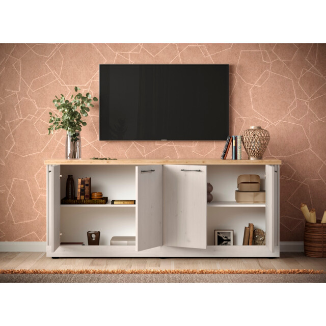 CaliCosy Dressoir met 4 deuren, decor eiken cadiz en meringuewit l211 cm country 3042535 large