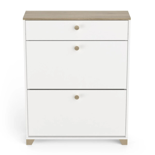 CaliCosy Schoenenkast met 2 neerklapbare deuren en 1 lade, eiken kronberg en wit decor - 2930102 large