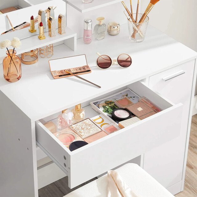 CaliCosy Kaptafel met spiegel, 1 lade, 2 planken en opbergkast l80 x h132 cm 2930002 large
