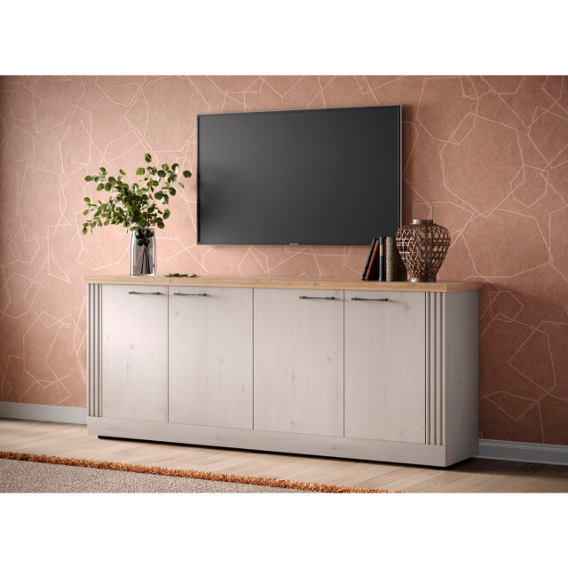 CaliCosy Dressoir met 4 deuren, decor eiken cadiz en meringuewit l211 cm country 3042535 large