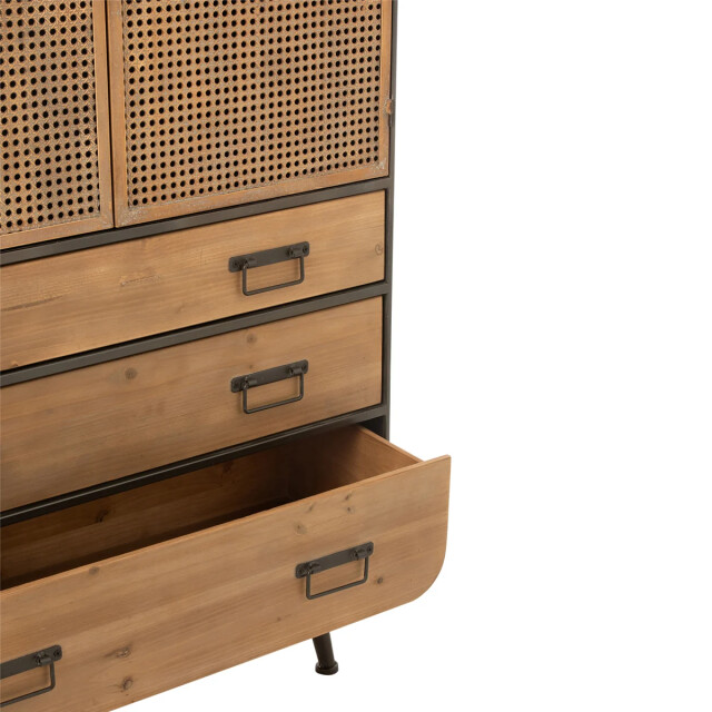 CaliCosy Hoge metalen kast met 2 deuren, 3 laden en rieten vlechtwerk 2931862 large