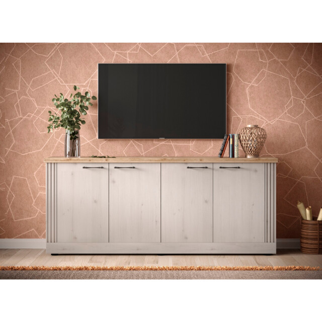 CaliCosy Dressoir met 4 deuren, decor eiken cadiz en meringuewit l211 cm country 3042535 large