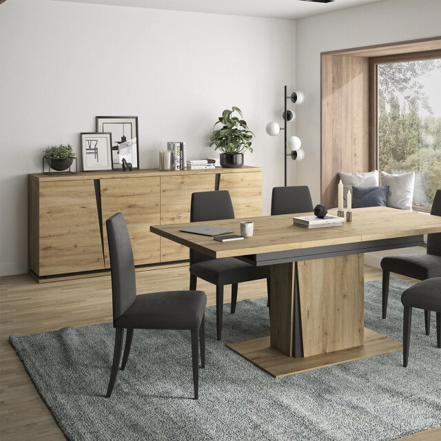 CaliCosy Buffet 4 deuren eiken en zwart decor l221 cm crack 2932023 large