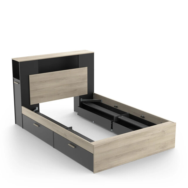 CaliCosy Bed 140x190/200 cm met 4 laden, eiken kronberg en zwart decor l145 cm 2930658 large