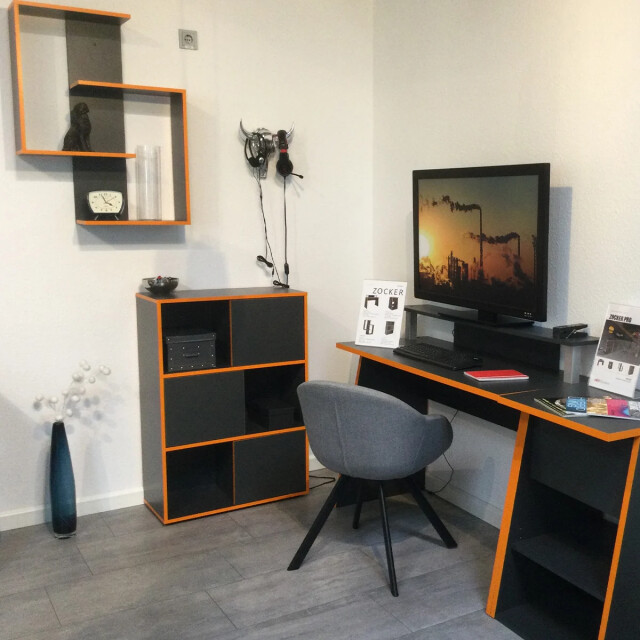 CaliCosy Grijze antraciet en oranje zocker pro 1 bureau l93 cm 2930031 large