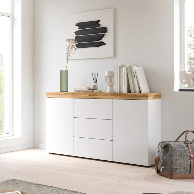 CaliCosy Eiken wit en wotan 2-deurs en 3-lades dressoir, l125 cm malibu 2951205 large