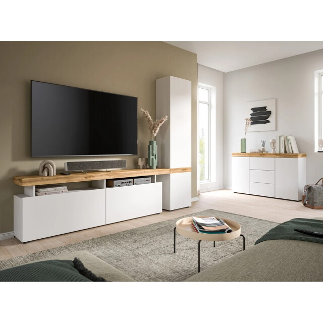 CaliCosy Eiken wit en wotan 2-deurs en 3-lades dressoir, l125 cm malibu 2951205 large