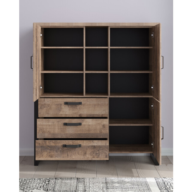 CaliCosy Groot hoog dressoir met 3 deuren, 3 lades en 3 open vakken l138 cm emile 3042321 large