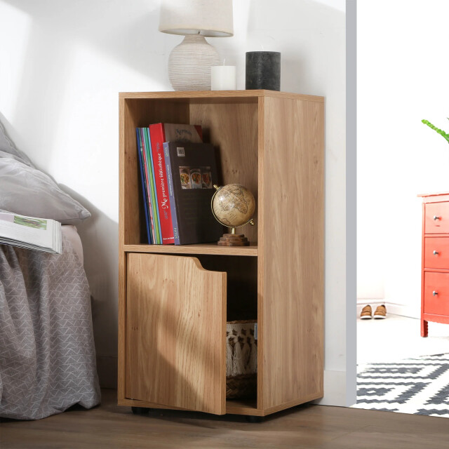 CaliCosy Set van 2 nachtkastjes met 2 compartimenten, houtdecor, 1 deur 2929586 large