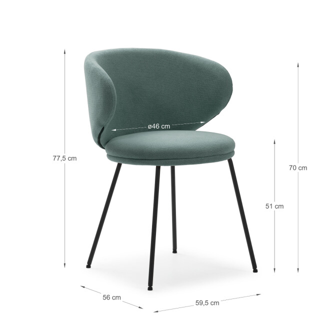 CaliCosy Set van 2 stoelen in stof met zwarte metalen poten l60 cm rush 3078761 large