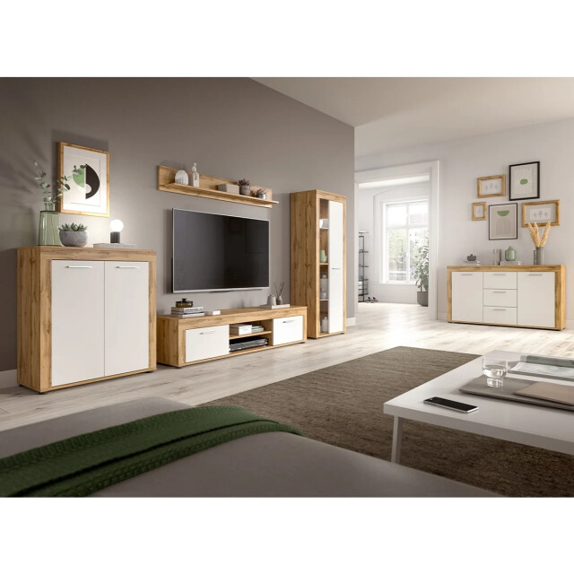 CaliCosy 1-deurs vitrinekast in wit en eiken wotan h159 cm aosta 2951191 large