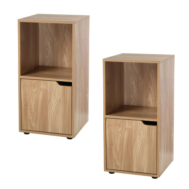CaliCosy Set van 2 nachtkastjes met 2 compartimenten, houtdecor, 1 deur 2929586 large