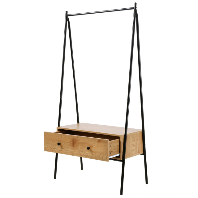 CaliCosy Zwart metalen kleerkast met 1 lade, eiken decor h170cm 2929795 large