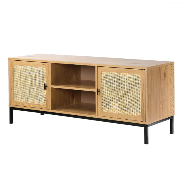 CaliCosy Tv-meubel met 2 deuren, rotan baldakijn en 2 nissen l120cm 2929854 large
