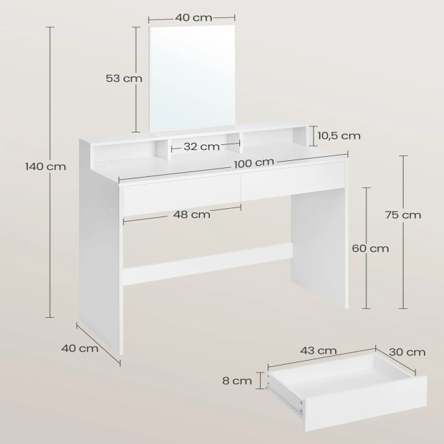 CaliCosy Kaptafel met 2 laden en 3 kleine vakken met spiegel h140 cm 2930335 large