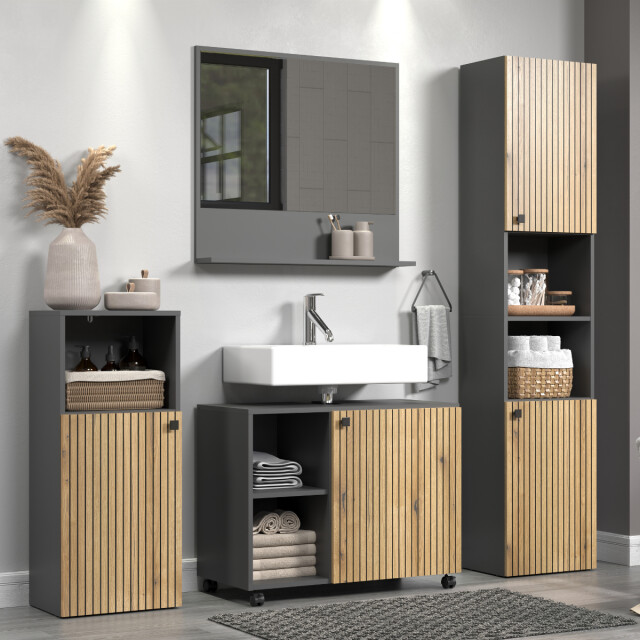 CaliCosy Geribbelde badkamerkolom met 2 deuren en 2 open vakken h186 cm purebliss 3042524 large
