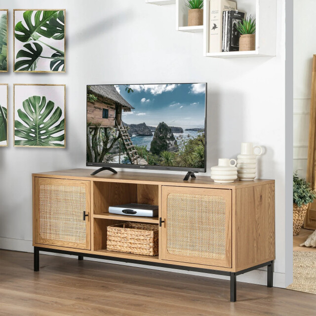 CaliCosy Tv-meubel met 2 deuren, rotan baldakijn en 2 nissen l120cm 2929854 large