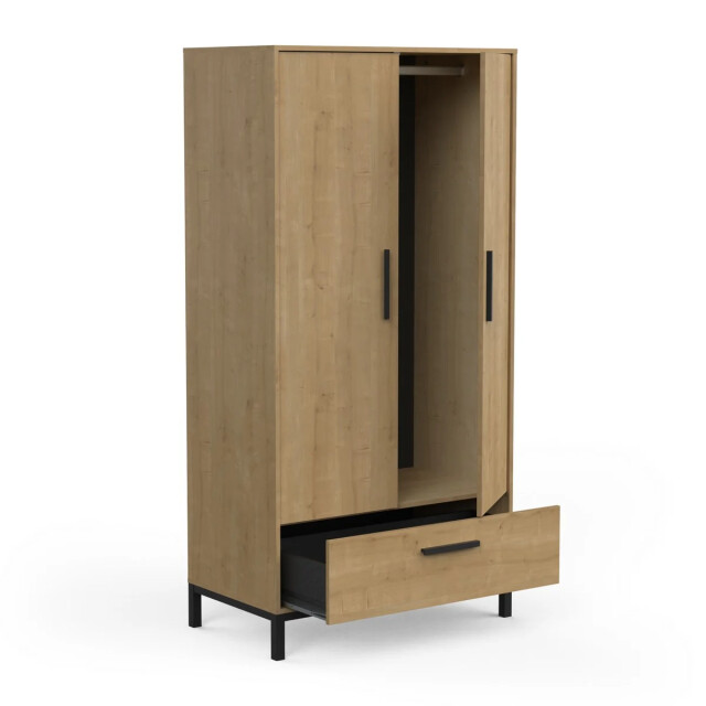 CaliCosy Kast 2 deuren en 1 lade eiken en mat zwart craft h180 cm 2930073 large
