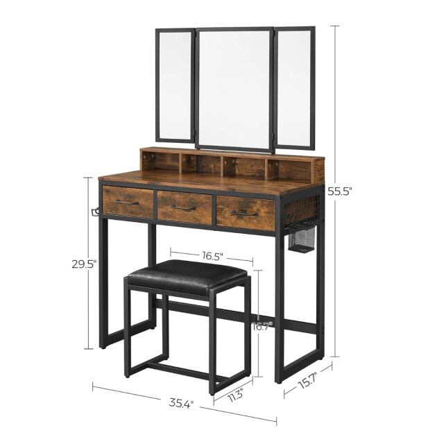 CaliCosy Make-upconsole met spiegel, opbergruimte en krukje l90 cm 2930213 large