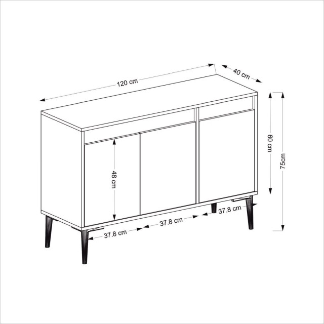 CaliCosy Buffet 3 deuren eiken en antracietgrijs decor l120 cm asude 2930493 large