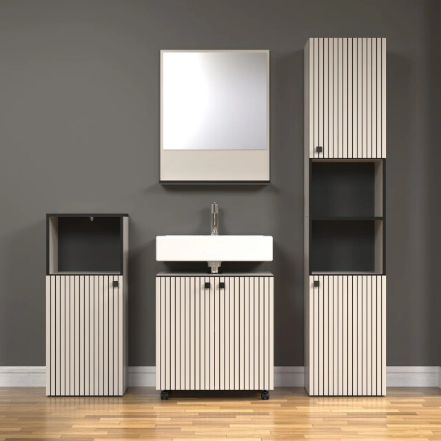 CaliCosy Geribbelde badkamerkolom met 2 deuren en 2 open vakken h186 cm purebliss 3042523 large
