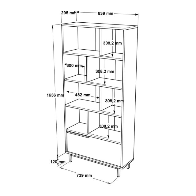 CaliCosy Rek 9 planken en 1 deur, eikenhouten decor en rotanprint h175,6 cm 2931972 large