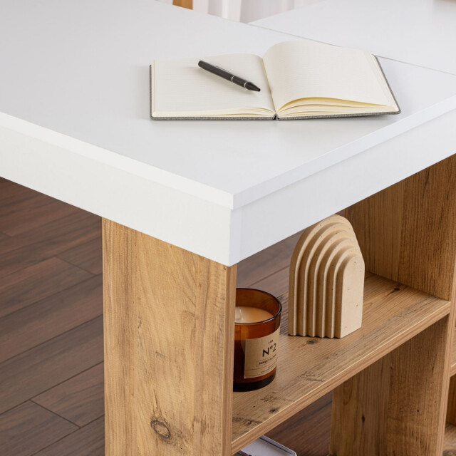 CaliCosy Hoekbureau met opbergruimte, wit en atlantisch den decor l130 cm vesper 3065065 large