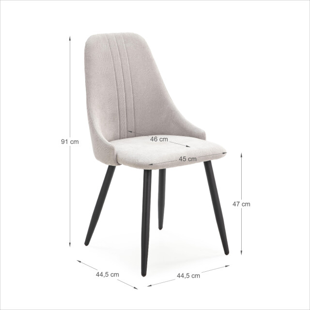 CaliCosy Set van 4 stoelen in stof met zwarte metalen poten l50 cm mani 3078765 large