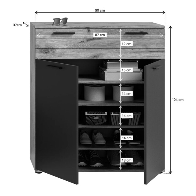 CaliCosy Schoenenkast met 1 lade en 2 deuren l90 cm mason 2951206 large