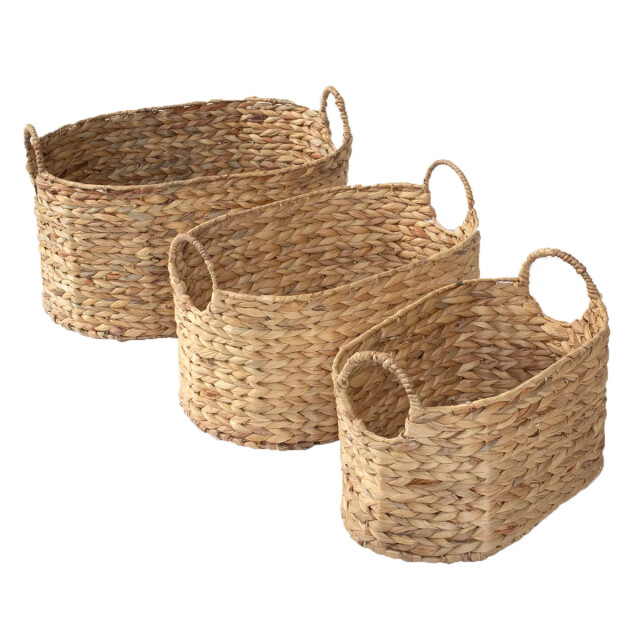 CaliCosy Set van 3 in elkaar passende waterhyacint manden met handvatten 2929393 large
