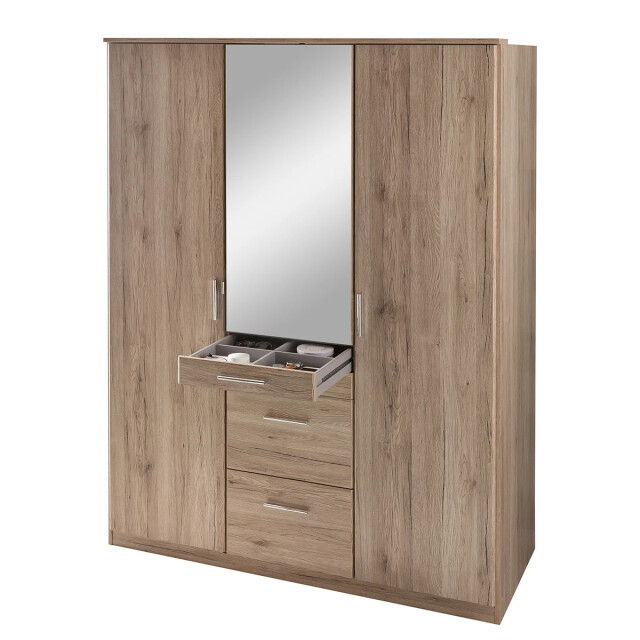 CaliCosy Kledingkast met 3 deuren waarvan 1 spiegel, 4 laden l135 cm 2937677 large