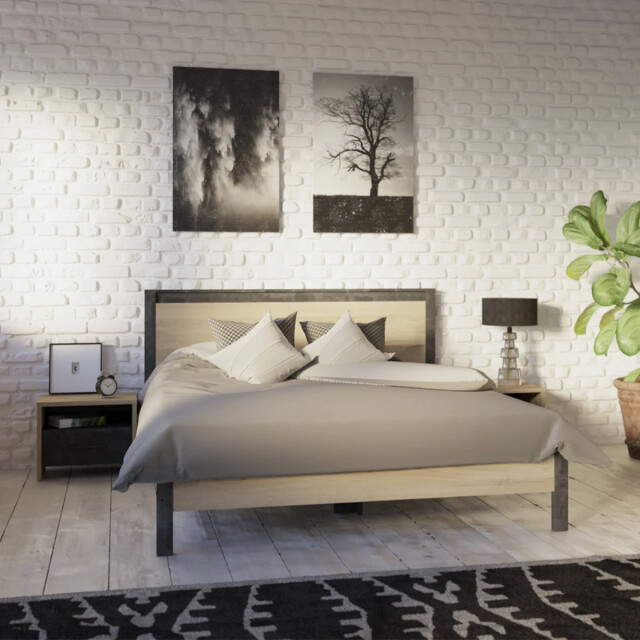 CaliCosy Tweepersoonsbed met eiken en zwart decor 140x190 cm colorado. 2929913 large