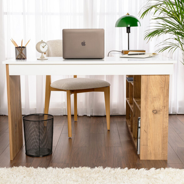 CaliCosy Hoekbureau met opbergruimte, wit en atlantisch den decor l130 cm vesper 3065065 large