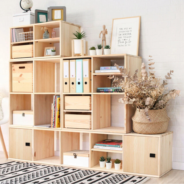 CaliCosy Kubusvormige massief grenen boekenplank met een tussenliggende plank l36,2 x 2929452 large