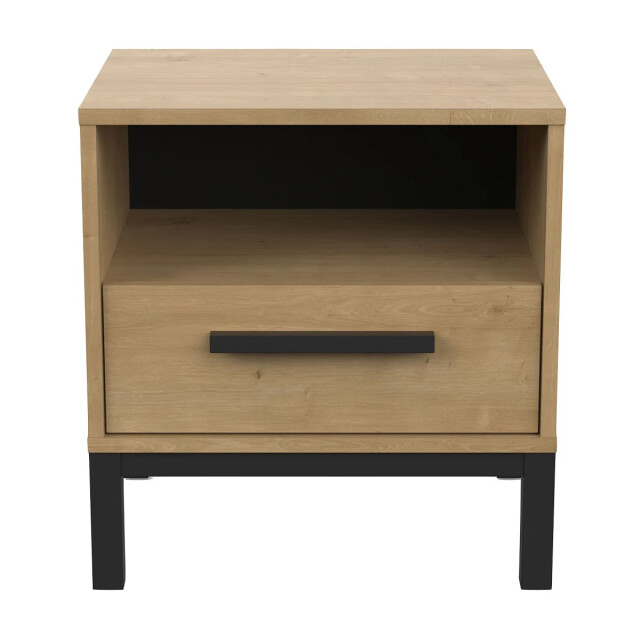 CaliCosy Nachtkastje 1 lade en 1 vak, eiken en mat zwart decor, craft l44,6 cm 2930074 large