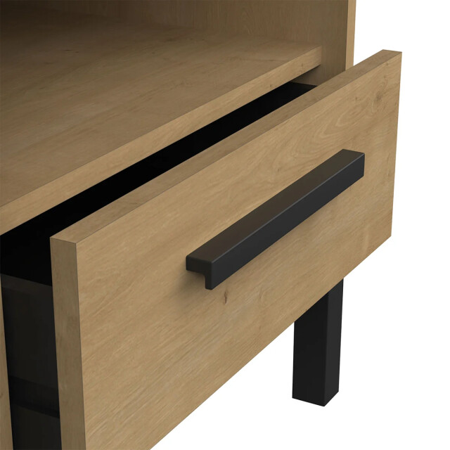 CaliCosy Nachtkastje 1 lade en 1 vak, eiken en mat zwart decor, craft l44,6 cm 2930074 large
